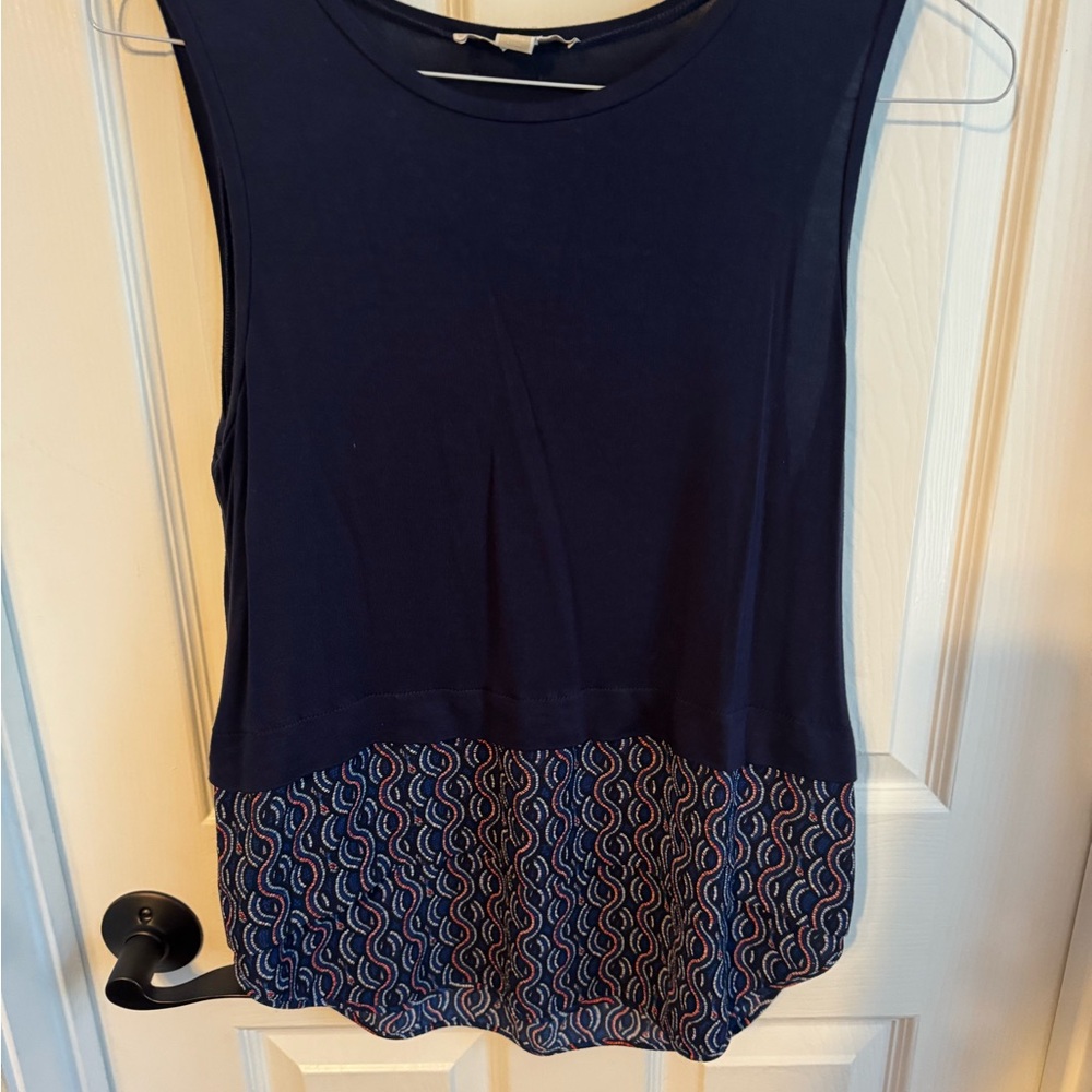 Michael‎ Kors Navy Tank Top with Patterned Hem